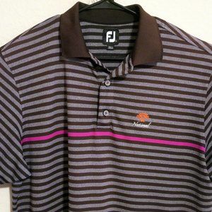 FootJoy Shirt Mens Large Short Sleeve Golf Polo Performance Brown Gray Stripes